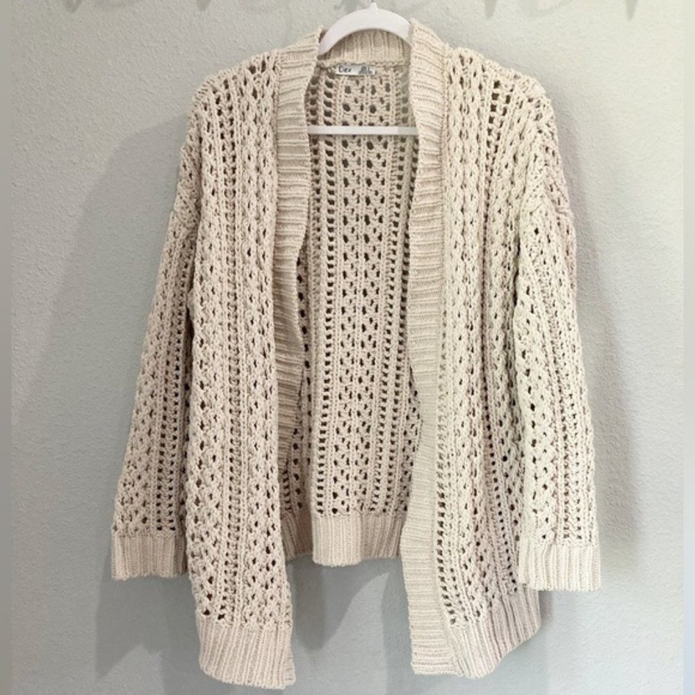 DEX Chunky Neutral Open Knit Boho Cottagecore Cozy Soft Open Cardigan